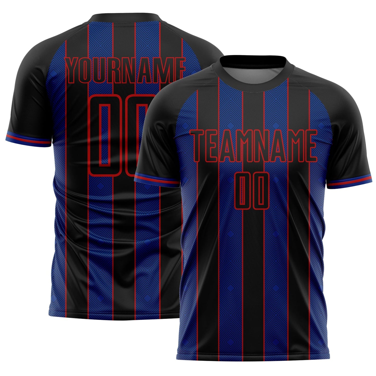 Custom Black Royal-Red Pinstripe Line Sports Sublimation Soccer Uniform Jersey - Main View
