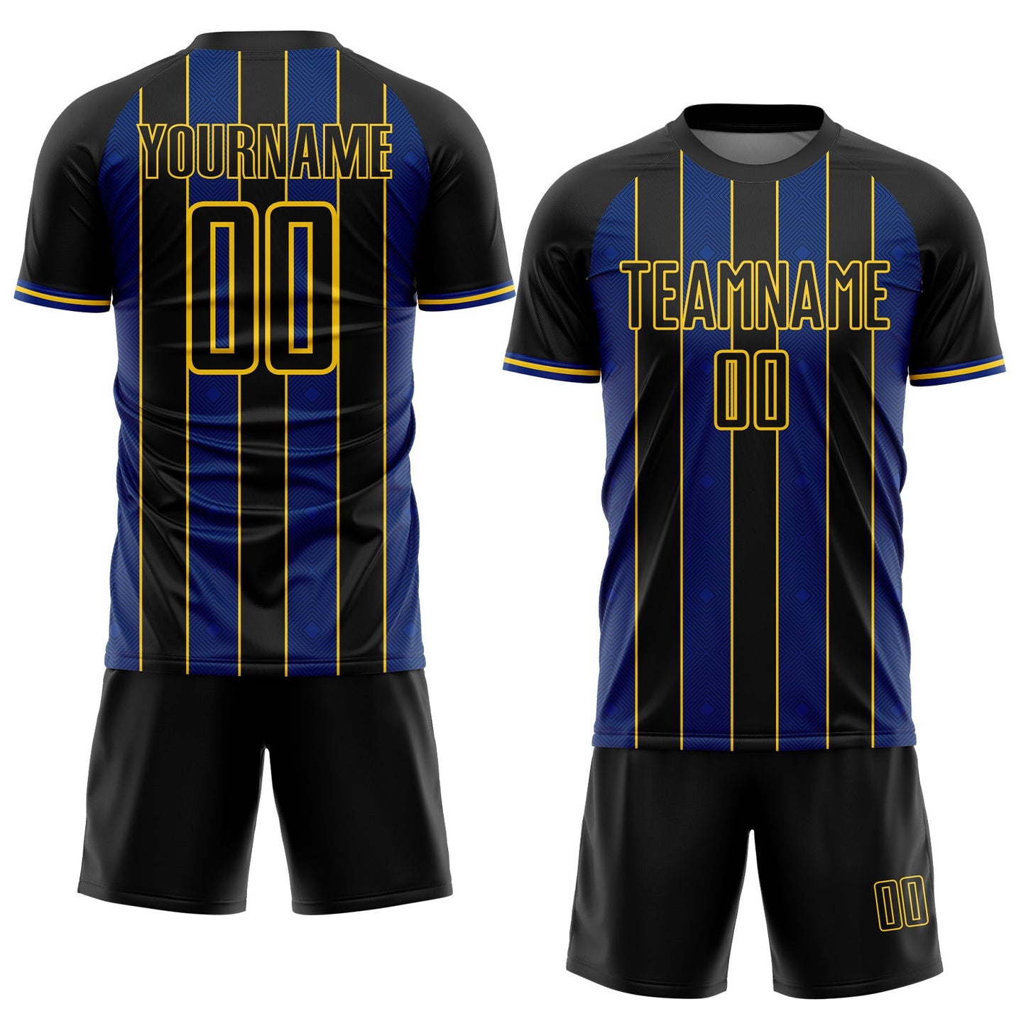 Custom Black Royal-Yellow Pinstripe Line Sports Sublimation Soccer Uniform Jersey view 2