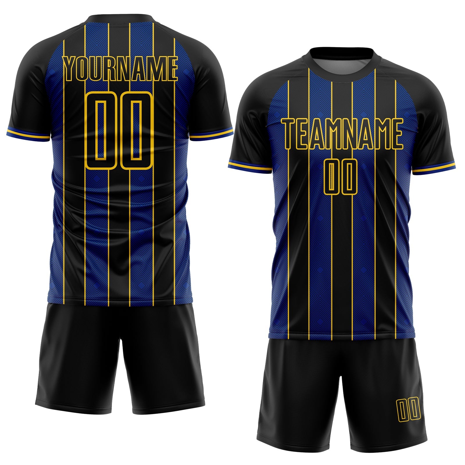 Custom Black Royal-Yellow Pinstripe Line Sports Sublimation Soccer Uniform Jersey view 2