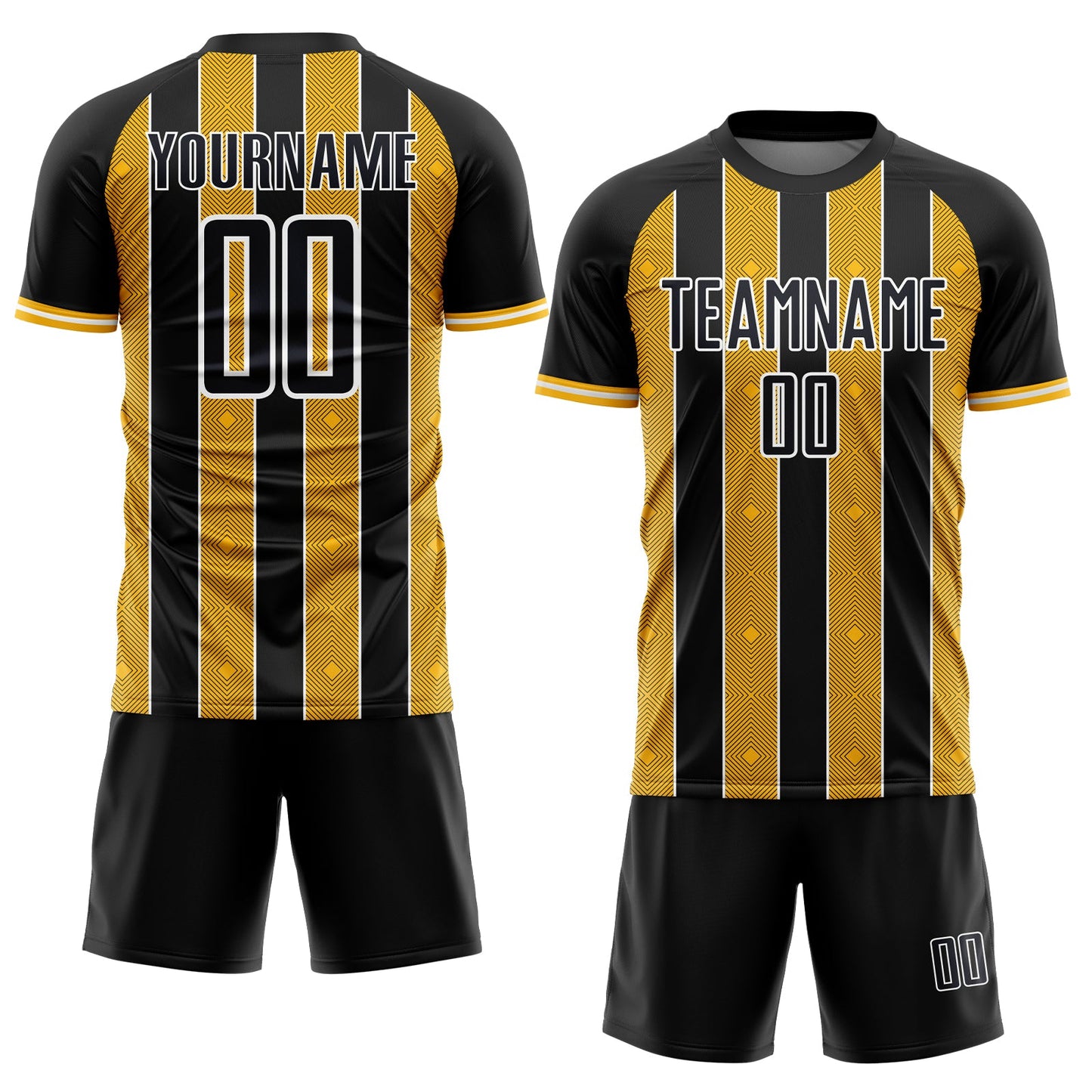 Custom Black Gold-White Pinstripe Line Sports Sublimation Soccer Uniform Jersey view 2