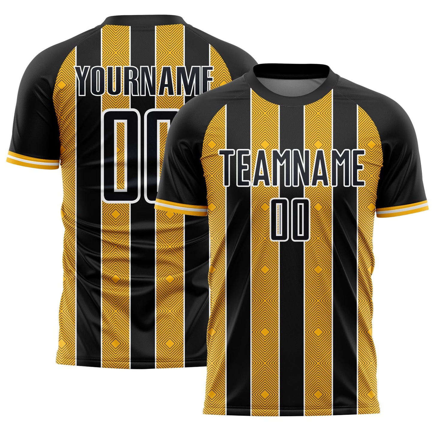 Custom Black Gold-White Pinstripe Line Sports Sublimation Soccer Uniform Jersey - Main View