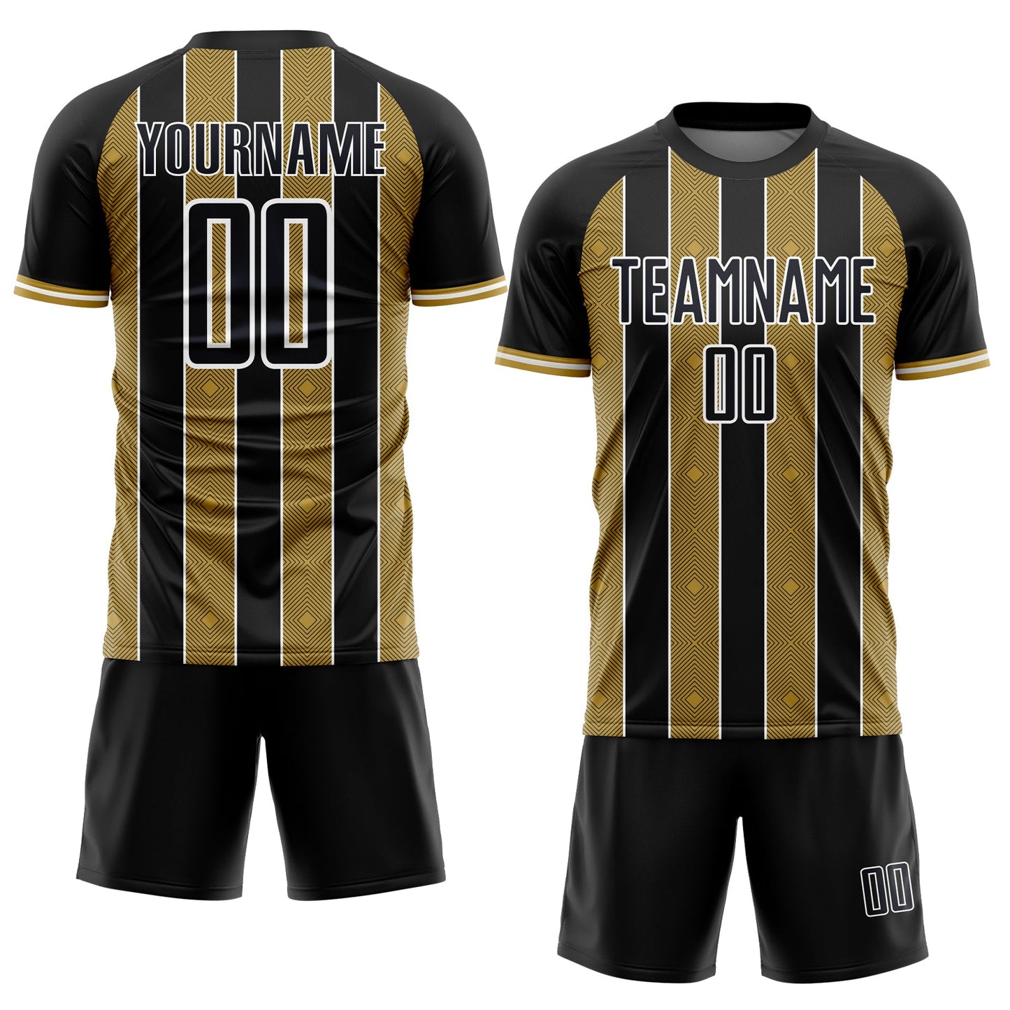 Custom Black Old Gold-White Pinstripe Line Sports Sublimation Soccer Uniform Jersey view 2