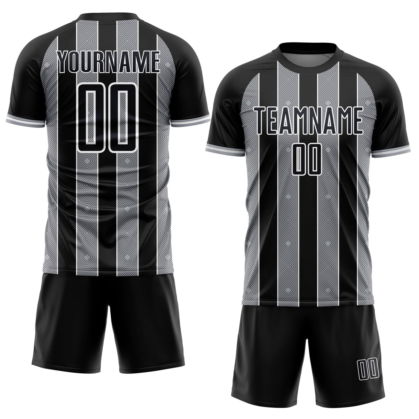 Custom Black Gray-White Pinstripe Line Sports Sublimation Soccer Uniform Jersey view 2
