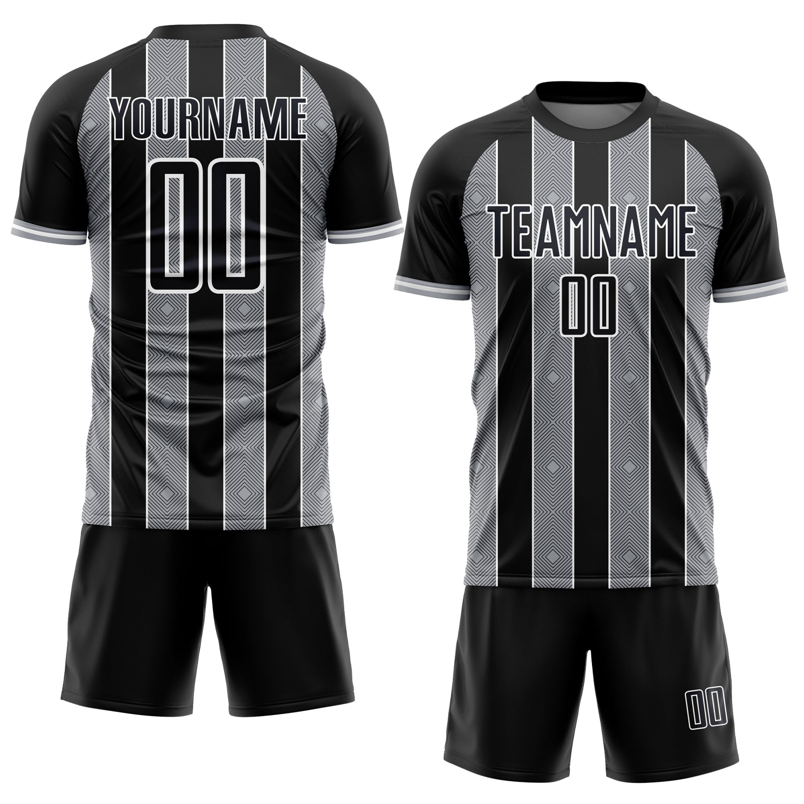 Custom Black Gray-White Pinstripe Line Sports Sublimation Soccer Uniform Jersey view 2
