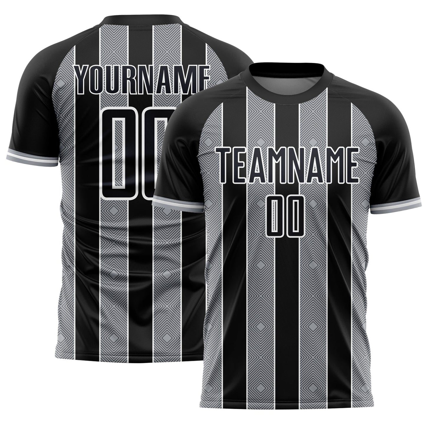 Custom Black Gray-White Pinstripe Line Sports Sublimation Soccer Uniform Jersey - Main View