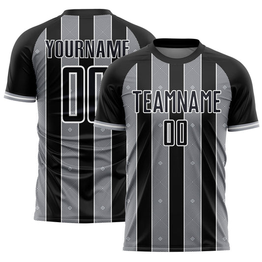 Custom Black Gray-White Pinstripe Line Sports Sublimation Soccer Uniform Jersey - Main View