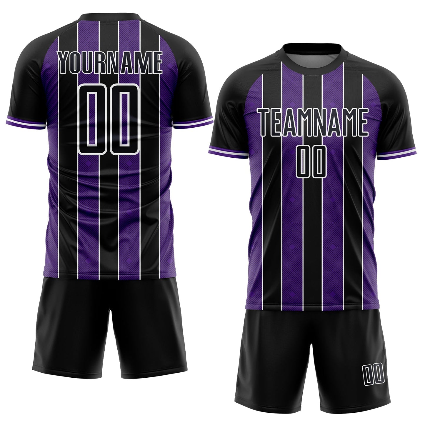 Custom Black Purple-White Pinstripe Line Sports Sublimation Soccer Uniform Jersey view 2