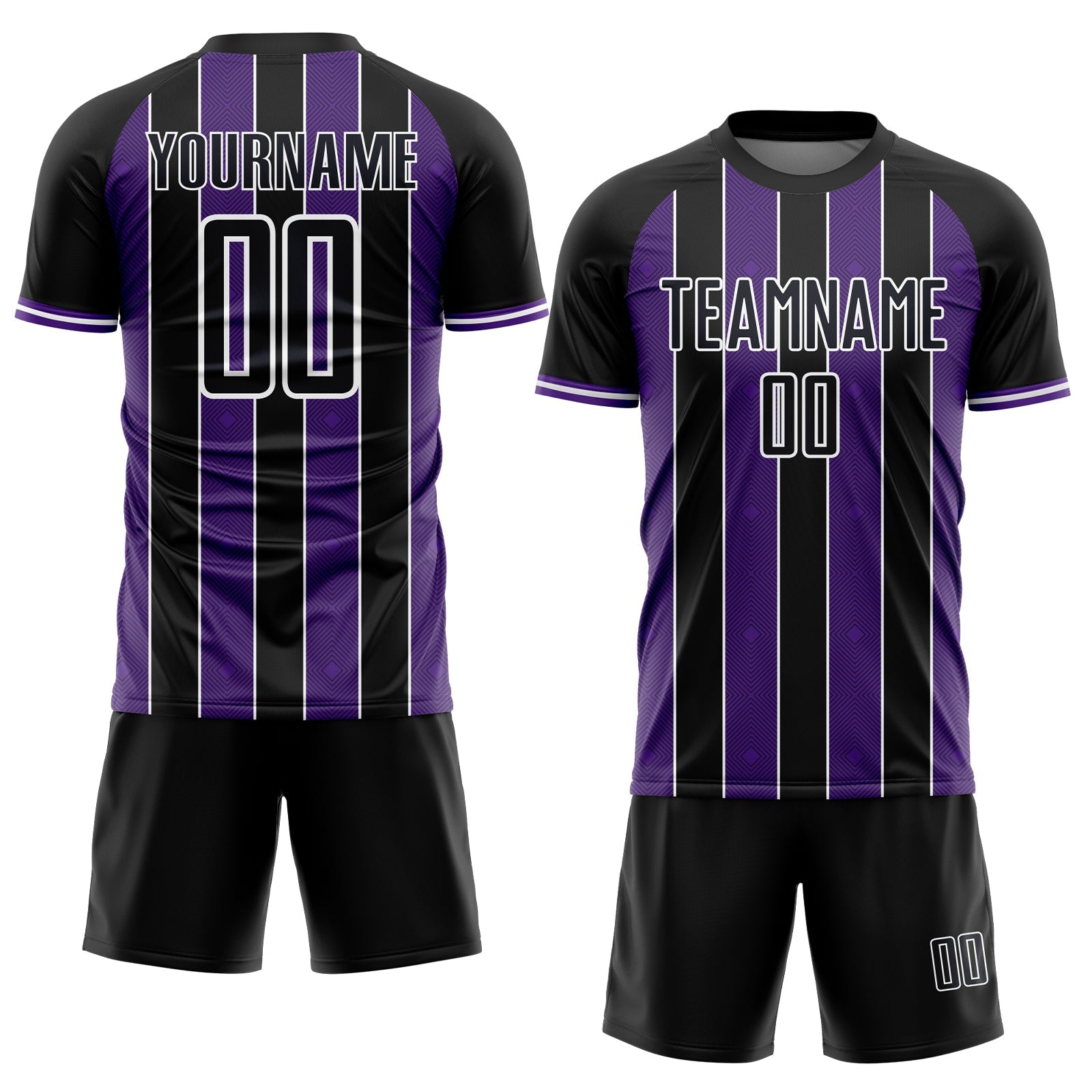 Custom Black Purple-White Pinstripe Line Sports Sublimation Soccer Uniform Jersey view 2