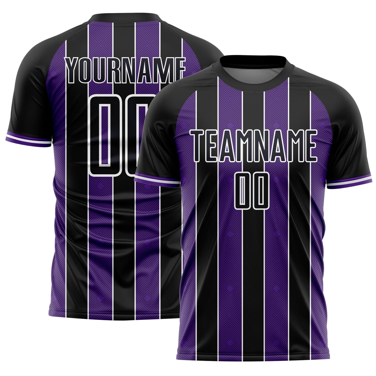 Custom Black Purple-White Pinstripe Line Sports Sublimation Soccer Uniform Jersey - Main View
