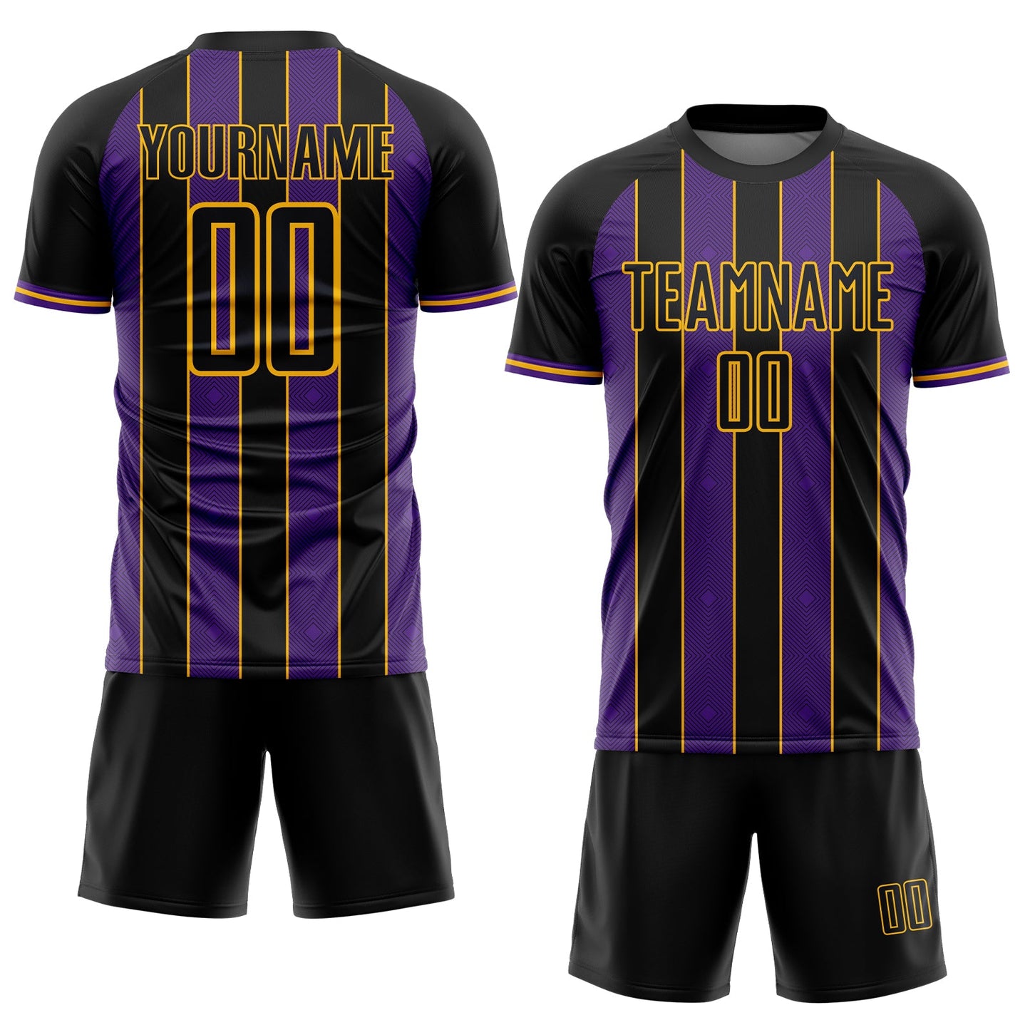 Custom Black Purple-Gold Pinstripe Line Sports Sublimation Soccer Uniform Jersey view 2