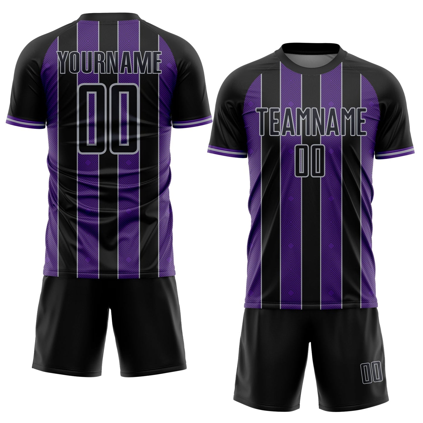 Custom Black Purple-Gray Pinstripe Line Sports Sublimation Soccer Uniform Jersey view 2