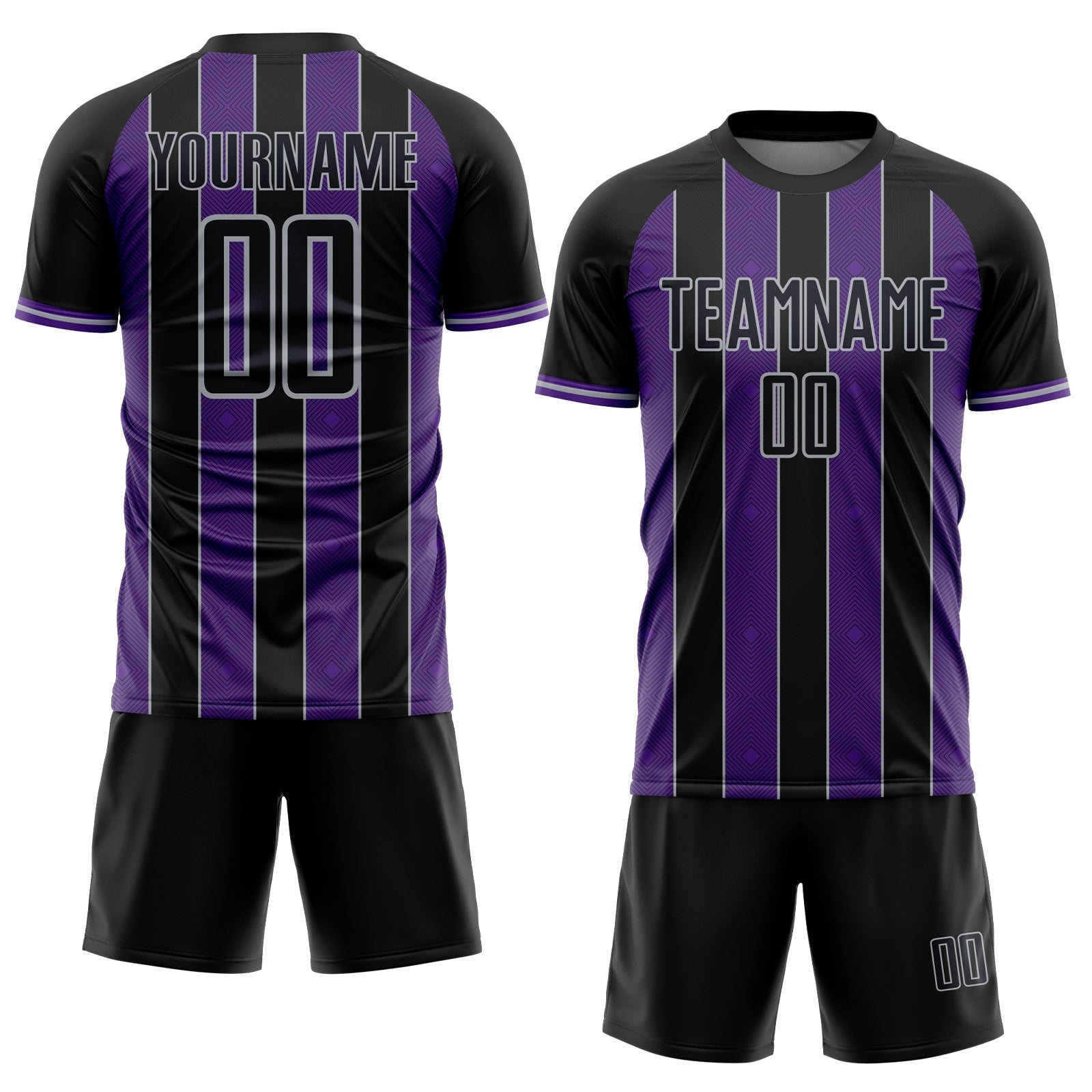 Custom Black Purple-Gray Pinstripe Line Sports Sublimation Soccer Uniform Jersey view 2