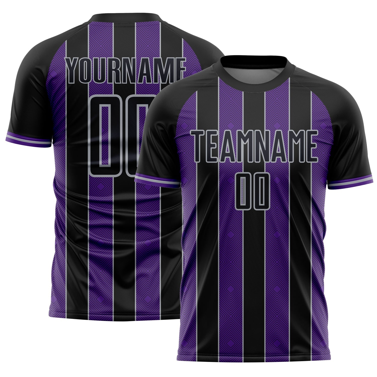 Custom Black Purple-Gray Pinstripe Line Sports Sublimation Soccer Uniform Jersey - Main View