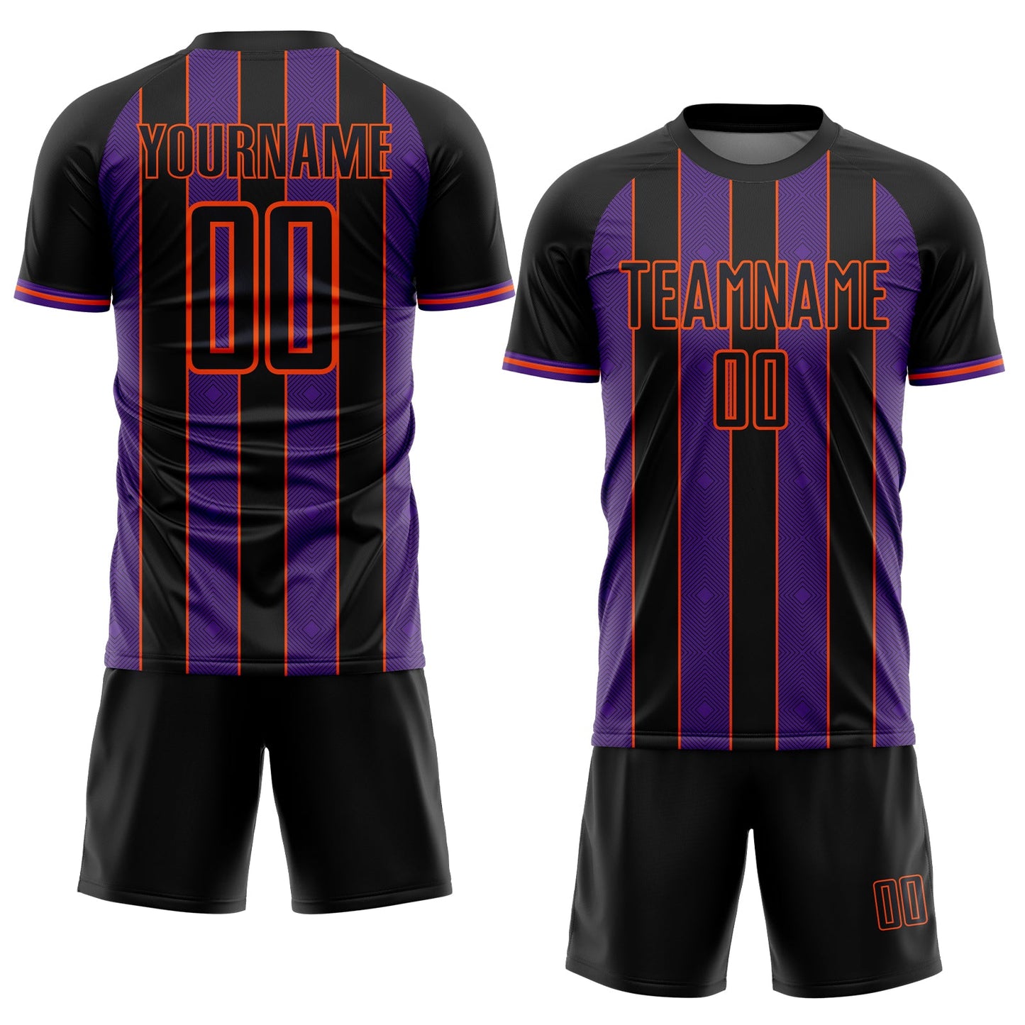 Custom Black Purple-Orange Pinstripe Line Sports Sublimation Soccer Uniform Jersey view 2