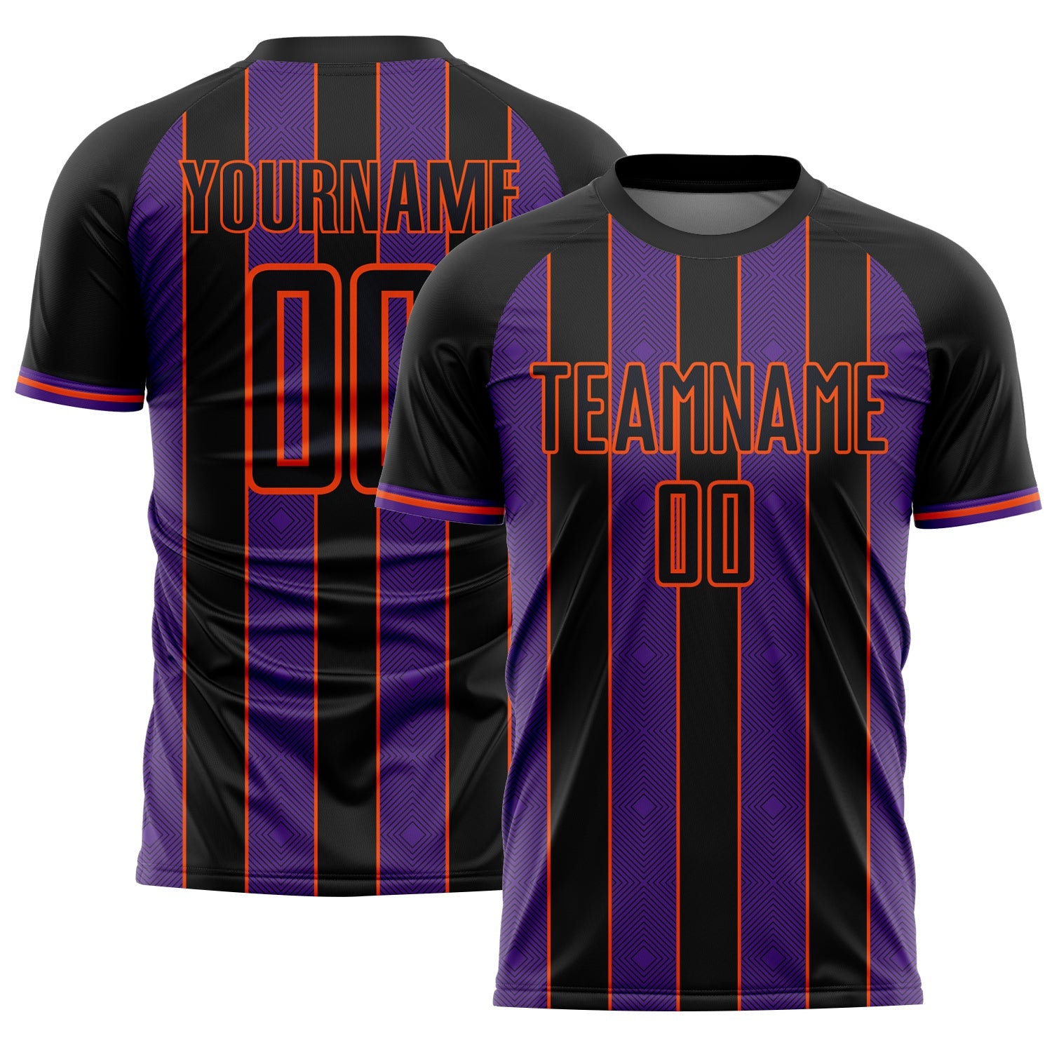 Custom Black Purple-Orange Pinstripe Line Sports Sublimation Soccer Uniform Jersey - Main View