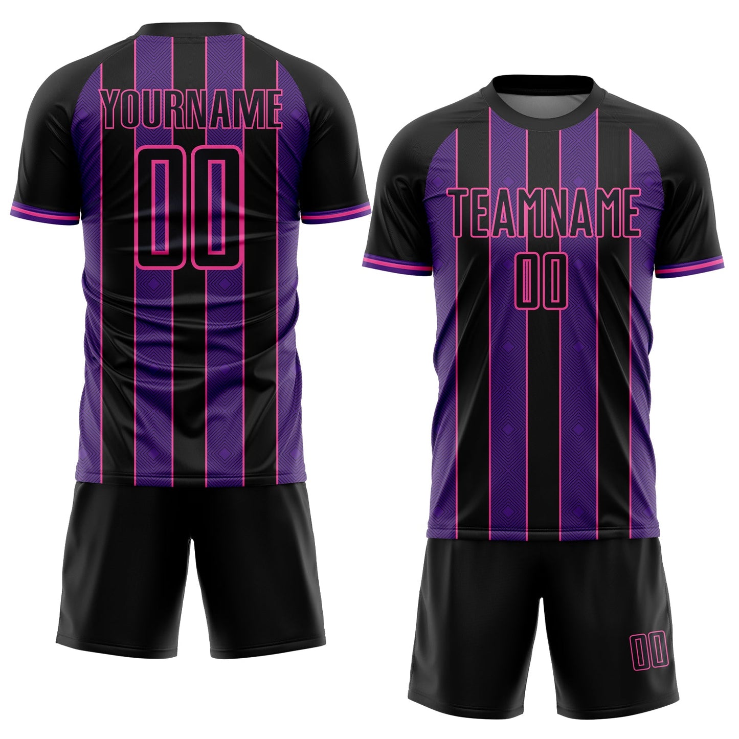 Custom Black Purple-Pink Pinstripe Line Sports Sublimation Soccer Uniform Jersey view 2