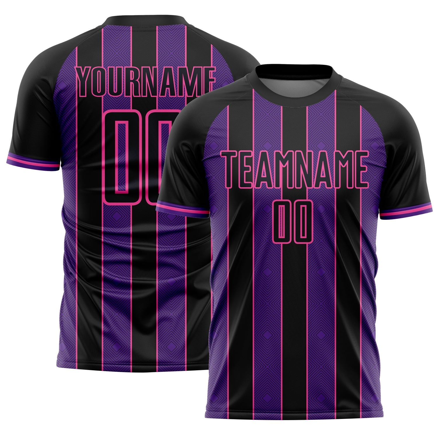 Custom Black Purple-Pink Pinstripe Line Sports Sublimation Soccer Uniform Jersey - Main View