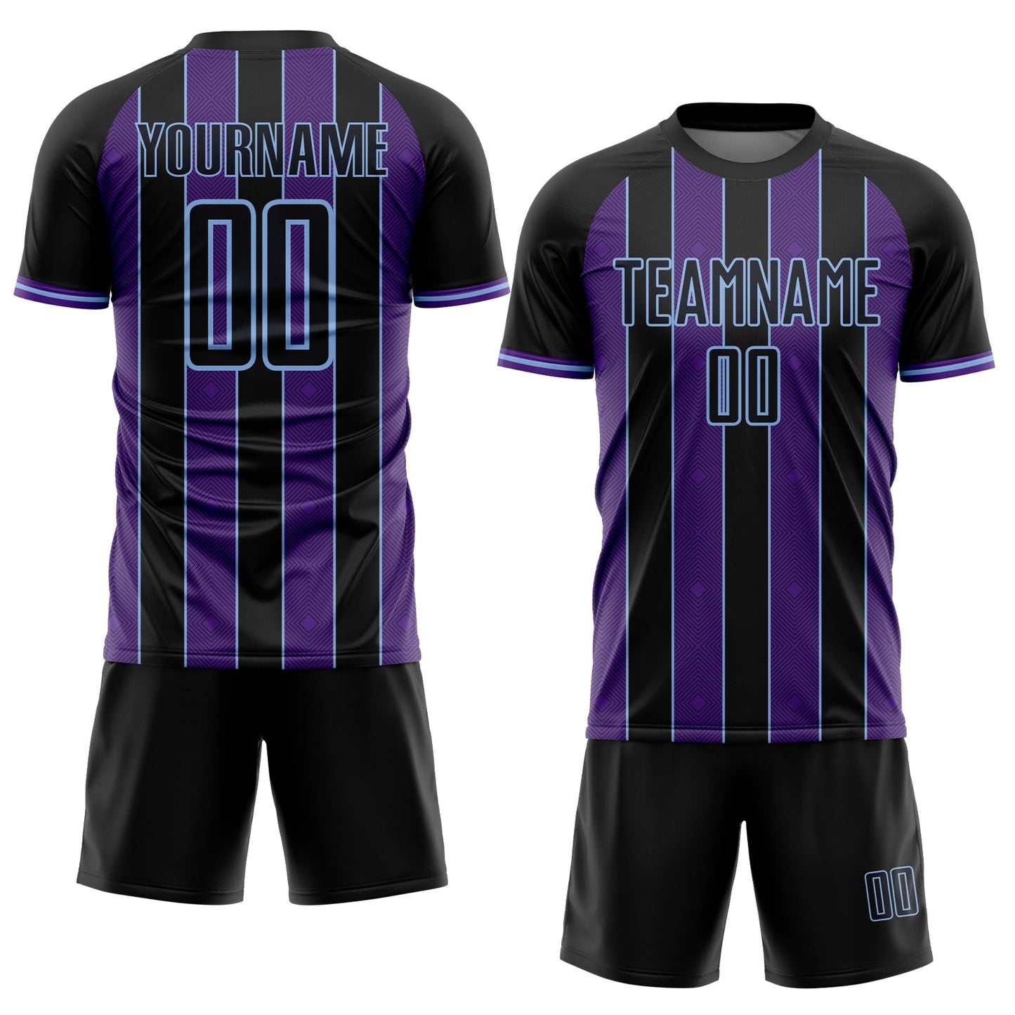 Custom Black Purple-Light Blue Pinstripe Line Sports Sublimation Soccer Uniform Jersey view 2
