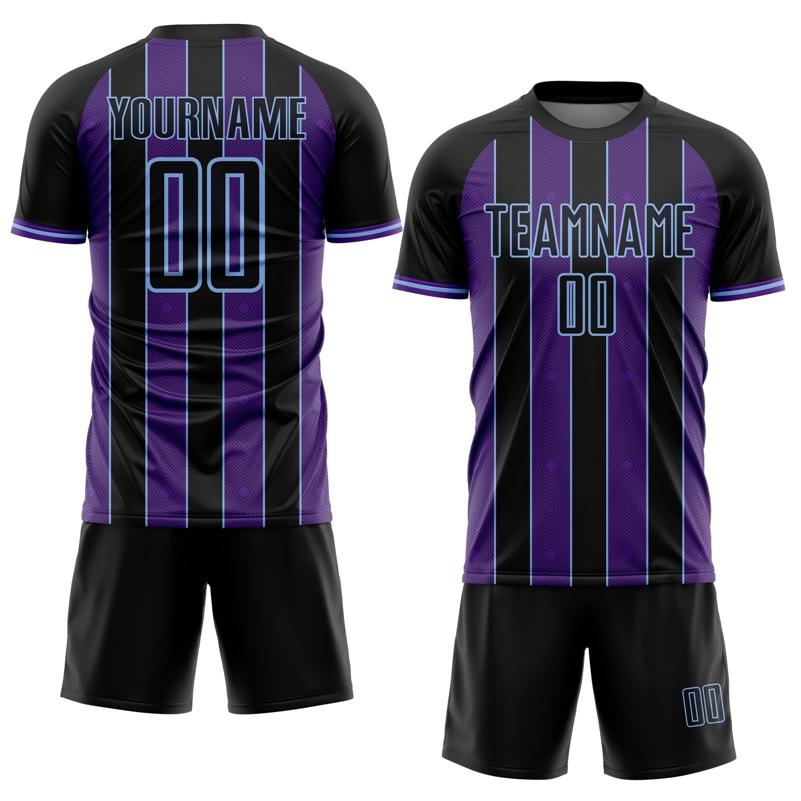 Custom Black Purple-Light Blue Pinstripe Line Sports Sublimation Soccer Uniform Jersey view 2