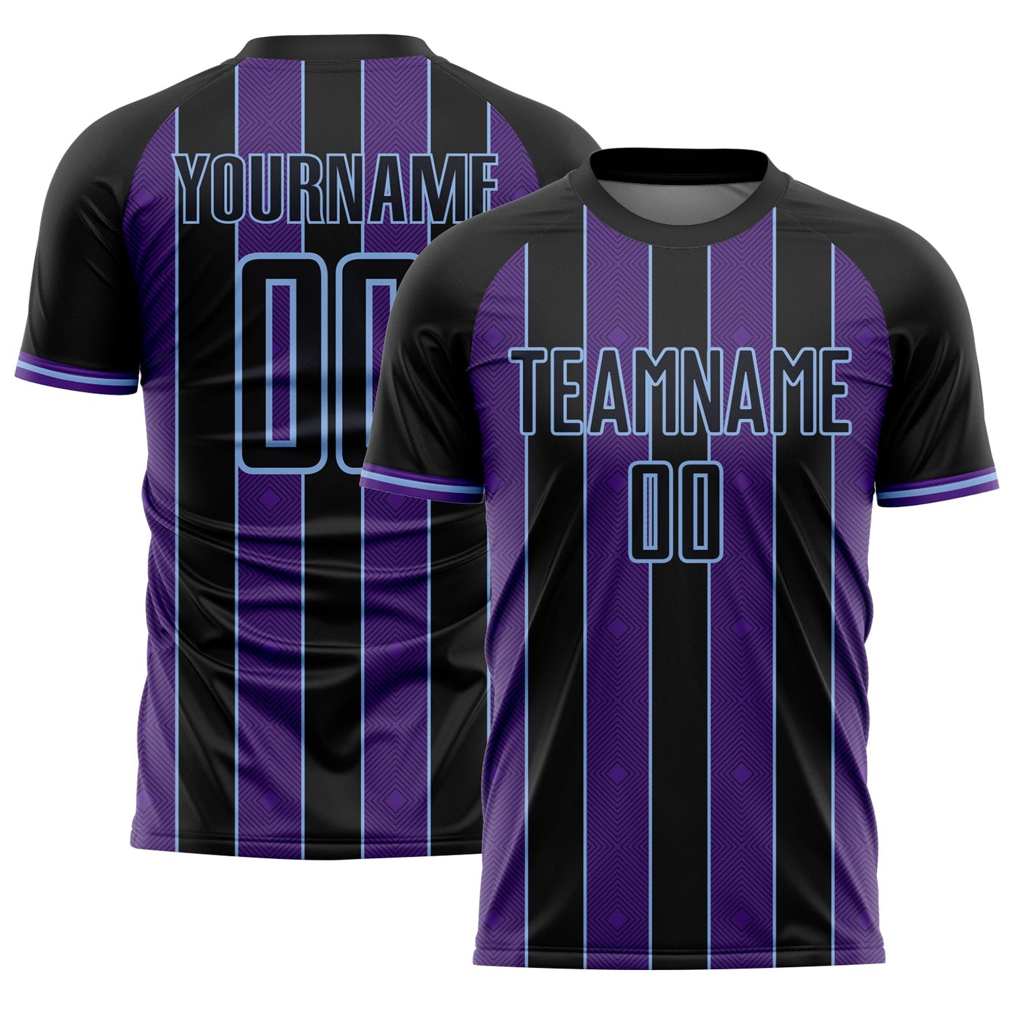 Custom Black Purple-Light Blue Pinstripe Line Sports Sublimation Soccer Uniform Jersey - Main View