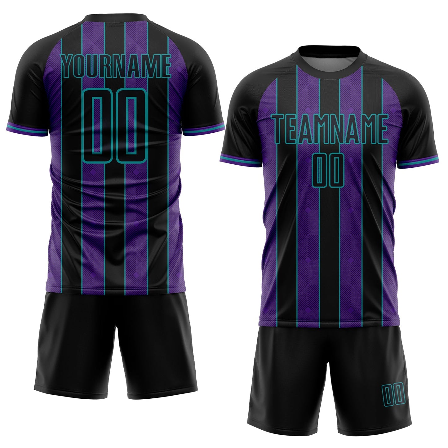 Custom Black Purple-Teal Pinstripe Line Sports Sublimation Soccer Uniform Jersey view 2