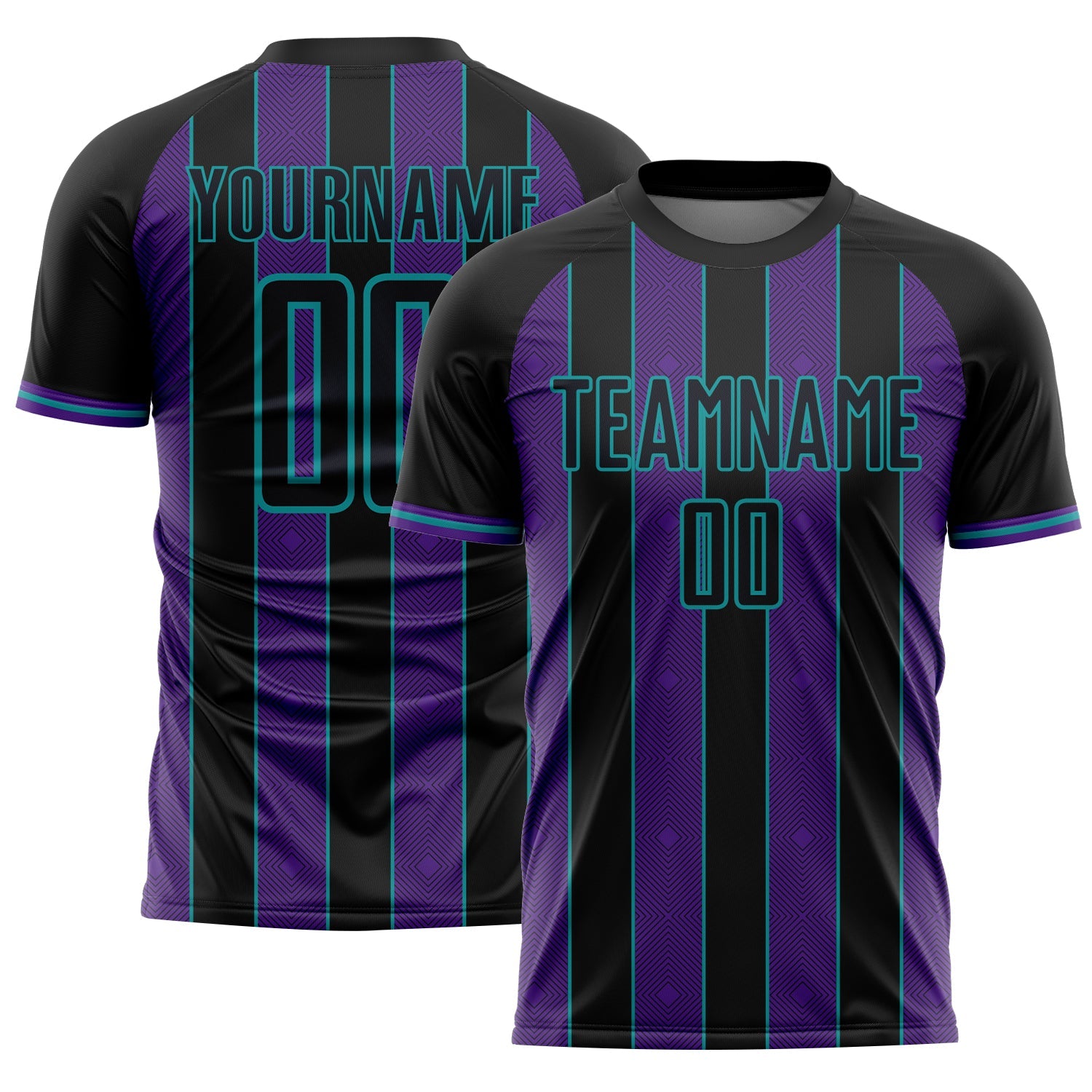 Custom Black Purple-Teal Pinstripe Line Sports Sublimation Soccer Uniform Jersey - Main View