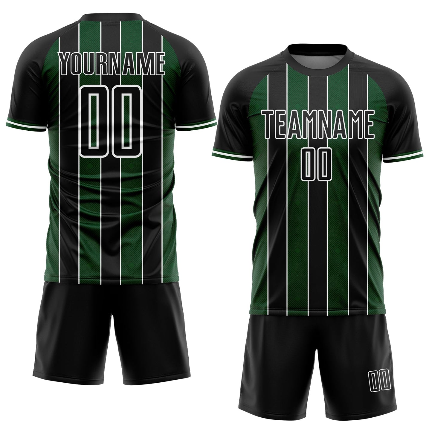 Custom Black Green-White Pinstripe Line Sports Sublimation Soccer Uniform Jersey view 2