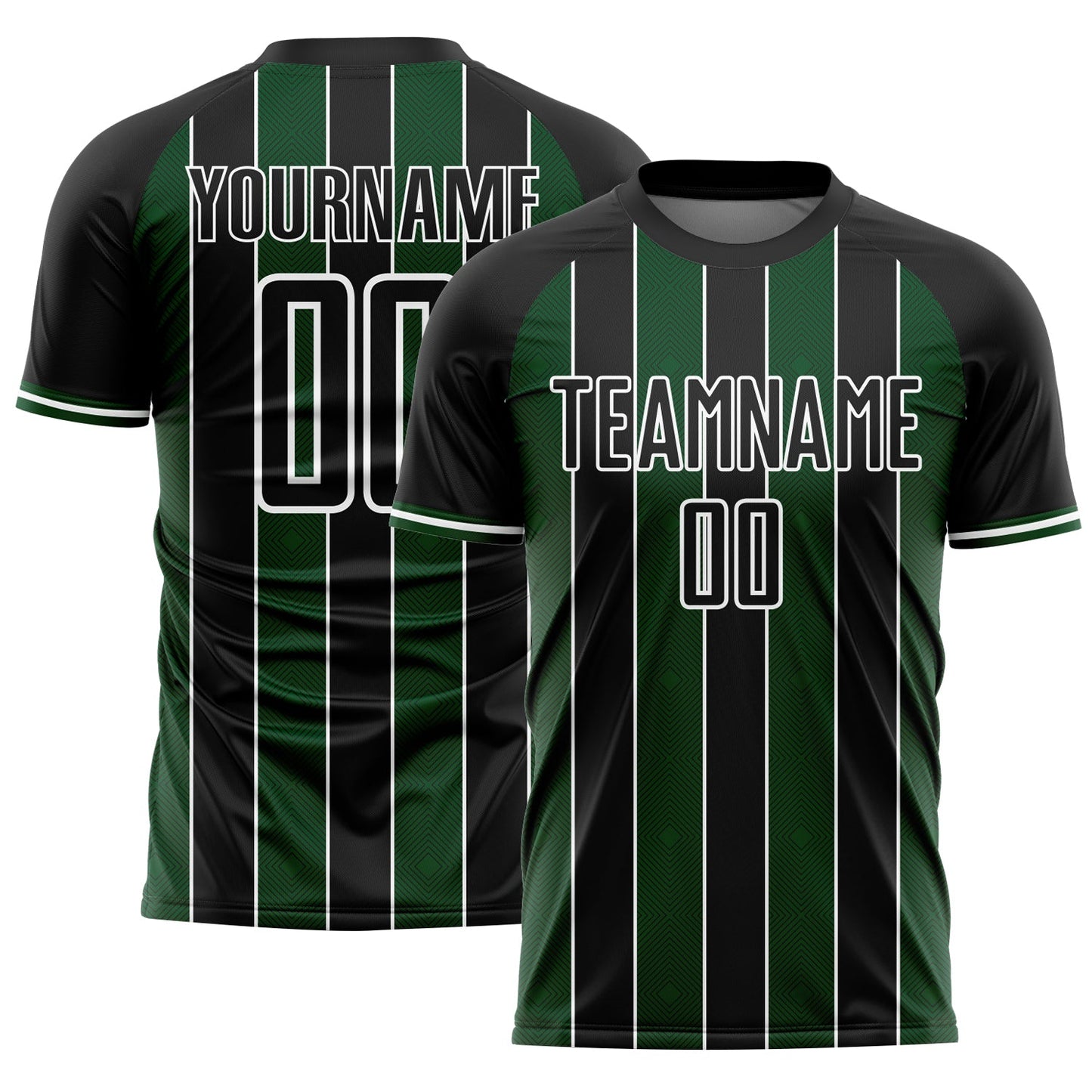 Custom Black Green-White Pinstripe Line Sports Sublimation Soccer Uniform Jersey - Main View