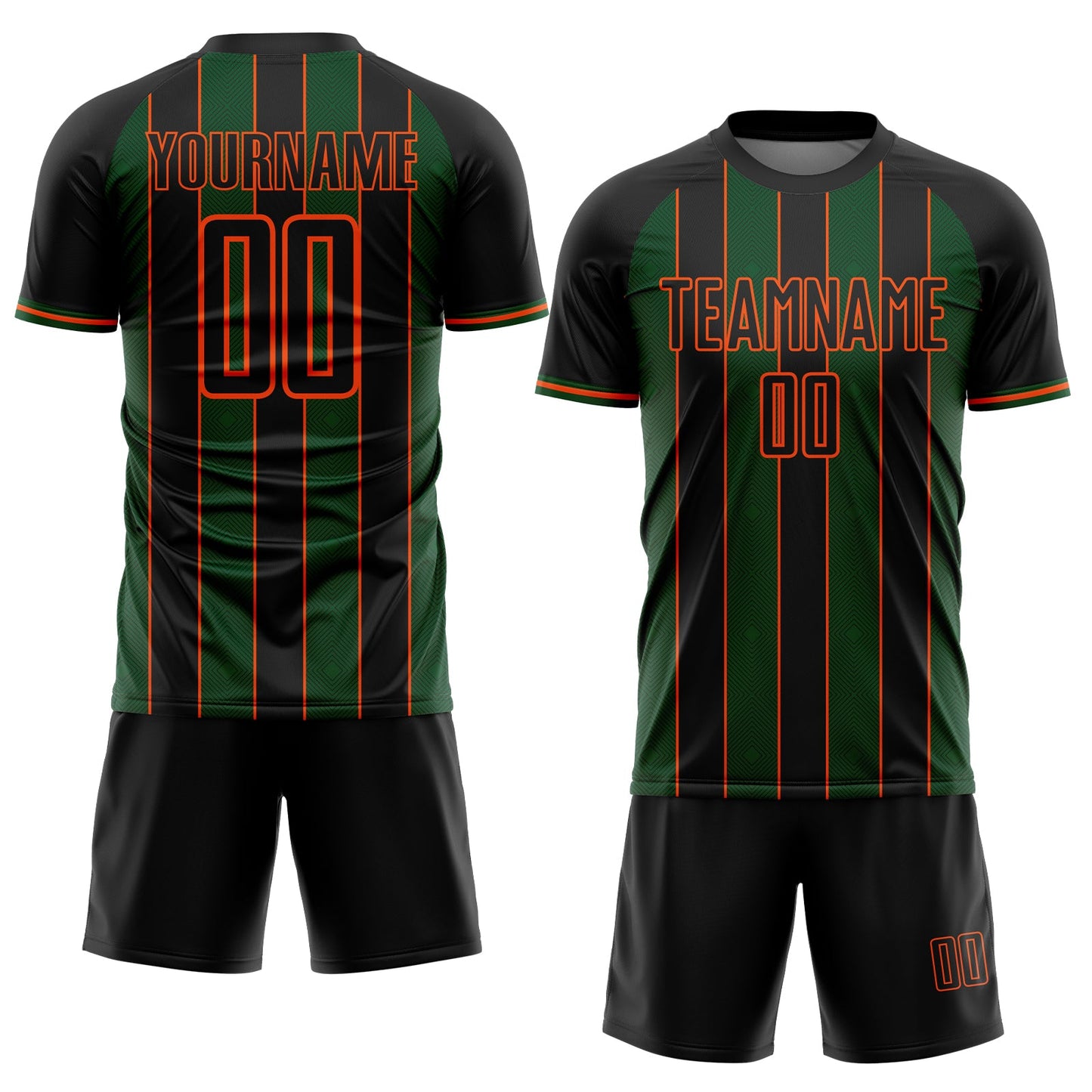 Custom Black Green-Orange Pinstripe Line Sports Sublimation Soccer Uniform Jersey view 2