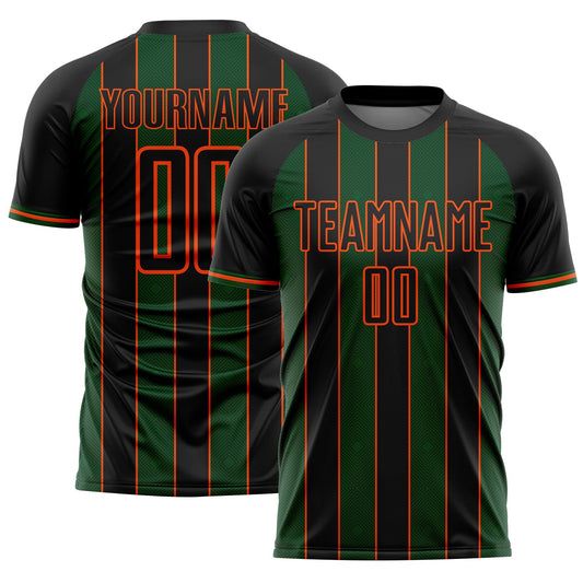Custom Black Green-Orange Pinstripe Line Sports Sublimation Soccer Uniform Jersey - Main View