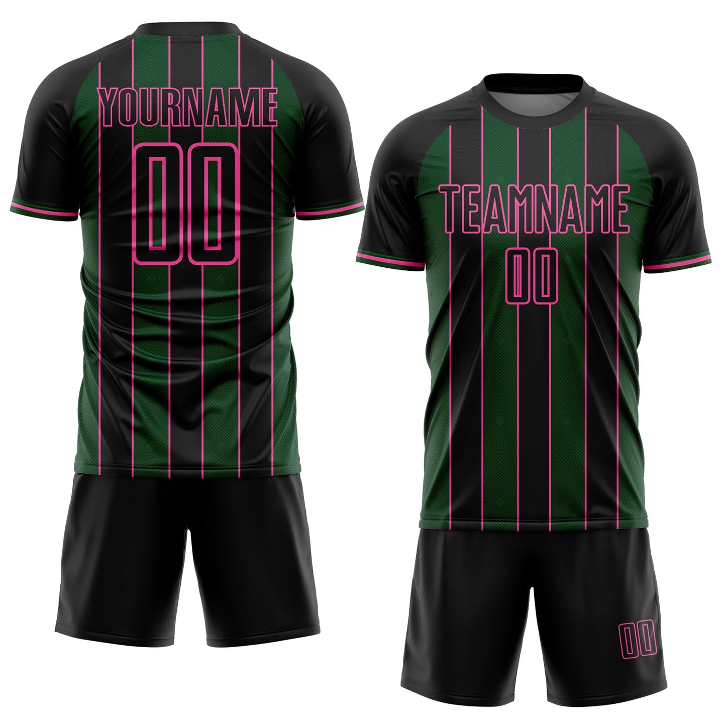 Custom Black Green-Pink Pinstripe Line Sports Sublimation Soccer Uniform Jersey view 2