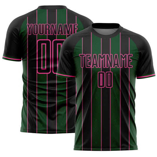 Custom Black Green-Pink Pinstripe Line Sports Sublimation Soccer Uniform Jersey - Main View