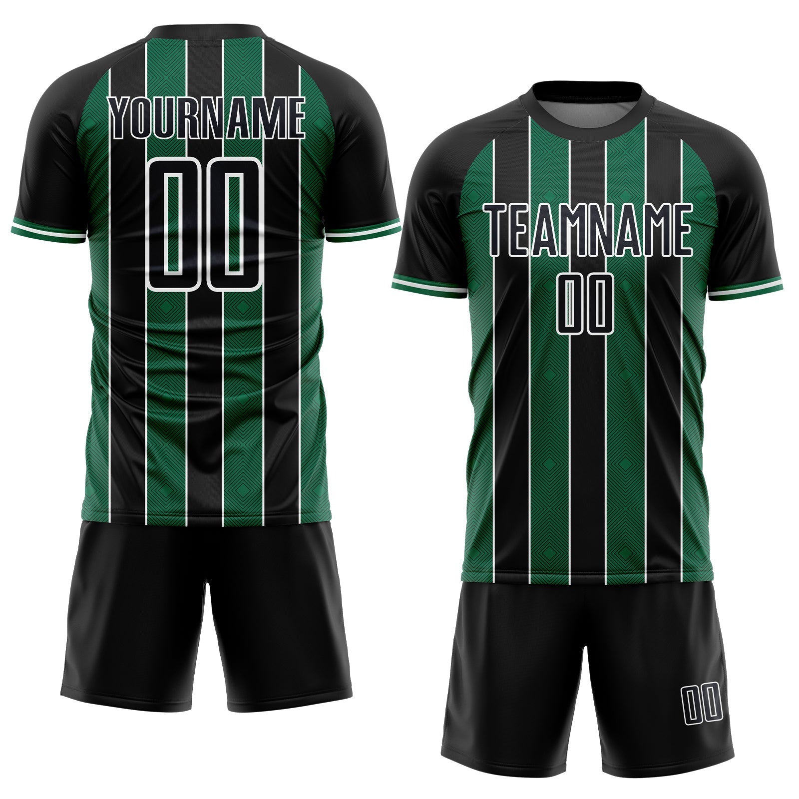 Custom Black Kelly Green-White Pinstripe Line Sports Sublimation Soccer Uniform Jersey view 2