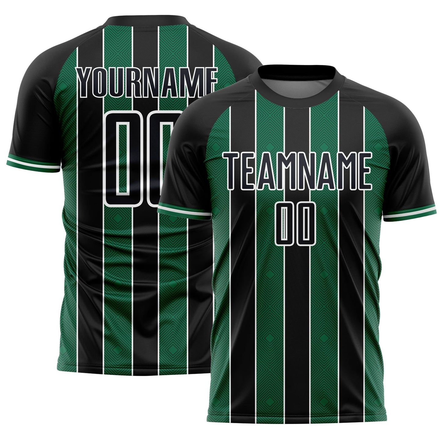 Custom Black Kelly Green-White Pinstripe Line Sports Sublimation Soccer Uniform Jersey - Main View