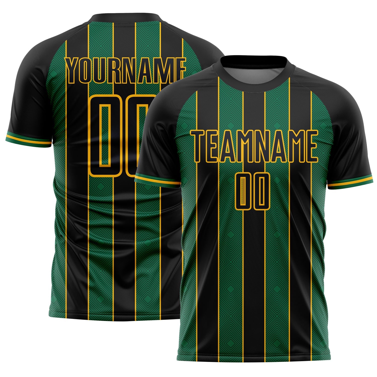 Custom Black Kelly Green-Gold Pinstripe Line Sports Sublimation Soccer Uniform Jersey - Main View