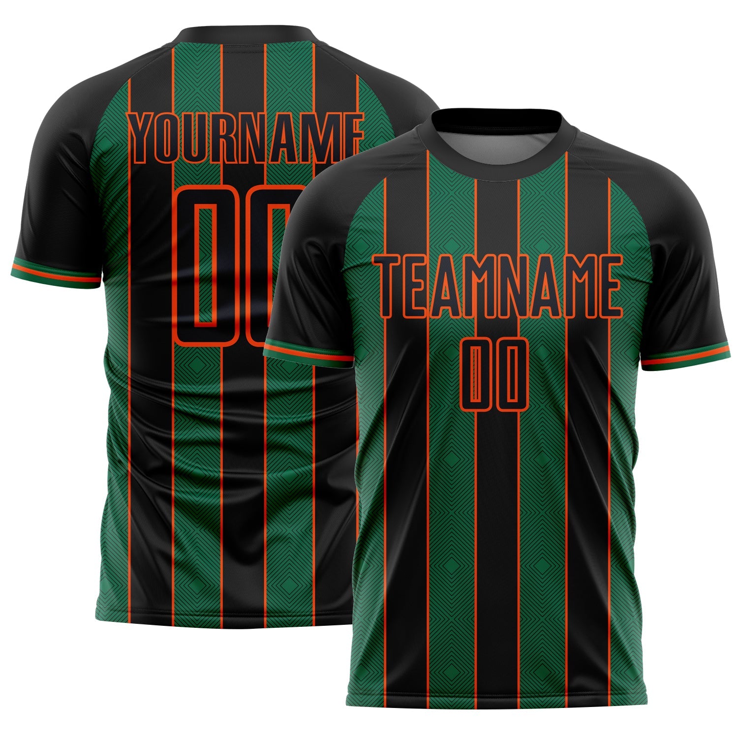 Custom Black Kelly Green-Orange Pinstripe Line Sports Sublimation Soccer Uniform Jersey - Main View