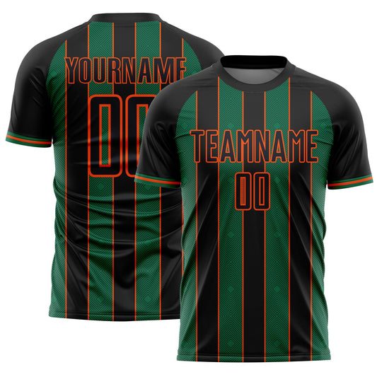 Custom Black Kelly Green-Orange Pinstripe Line Sports Sublimation Soccer Uniform Jersey - Main View