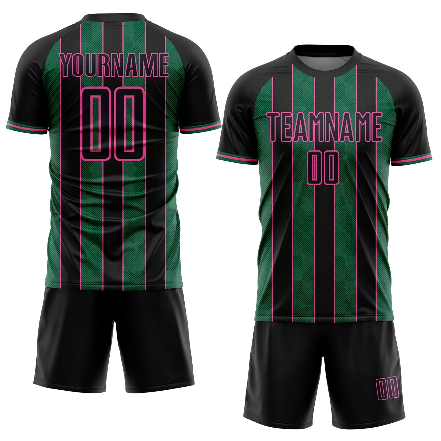 Custom Black Kelly Green-Pink Pinstripe Line Sports Sublimation Soccer Uniform Jersey view 2