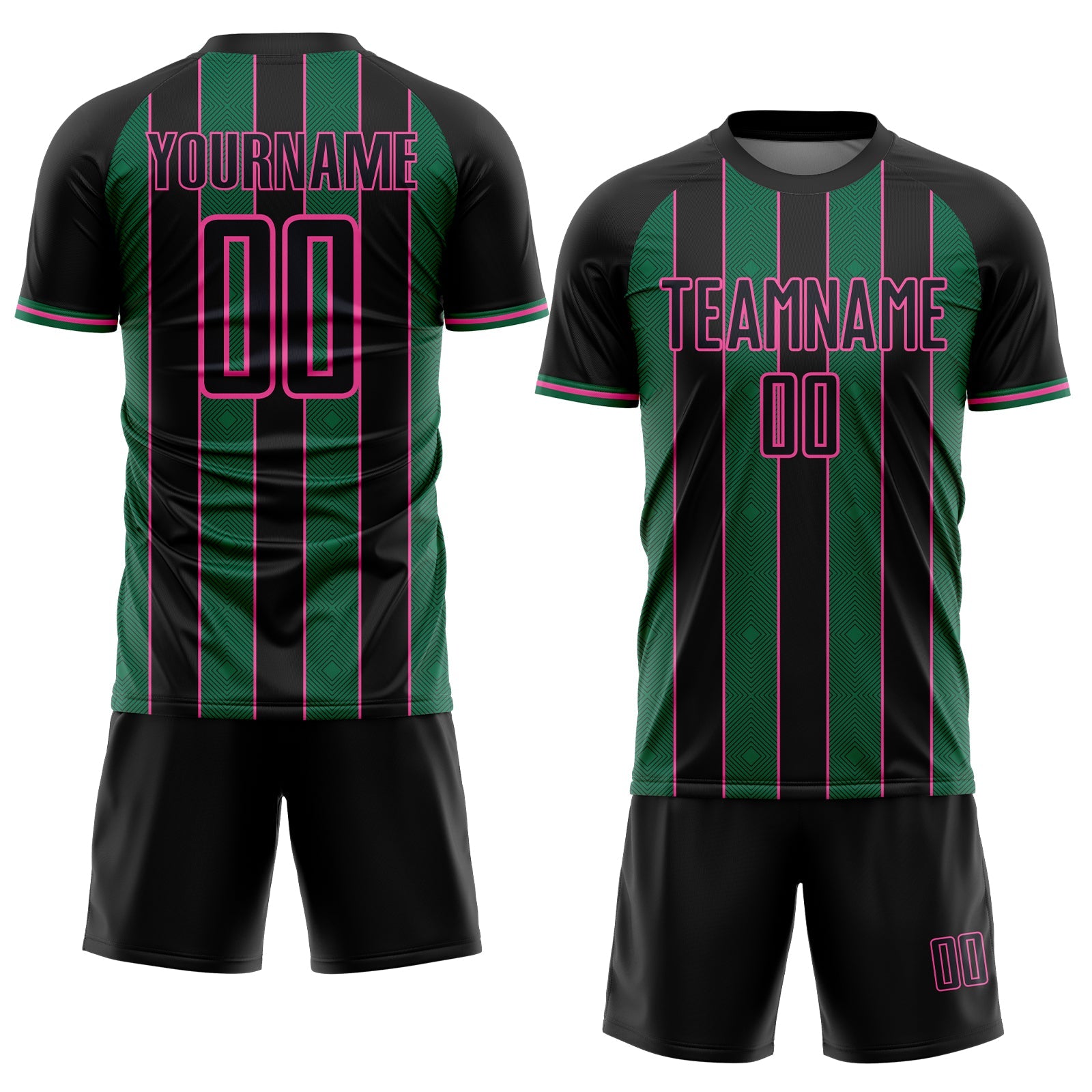 Custom Black Kelly Green-Pink Pinstripe Line Sports Sublimation Soccer Uniform Jersey view 2