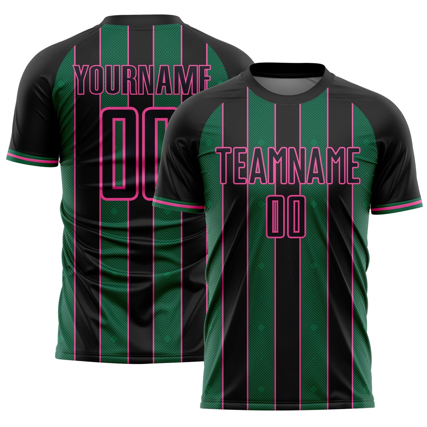 Custom Black Kelly Green-Pink Pinstripe Line Sports Sublimation Soccer Uniform Jersey - Main View