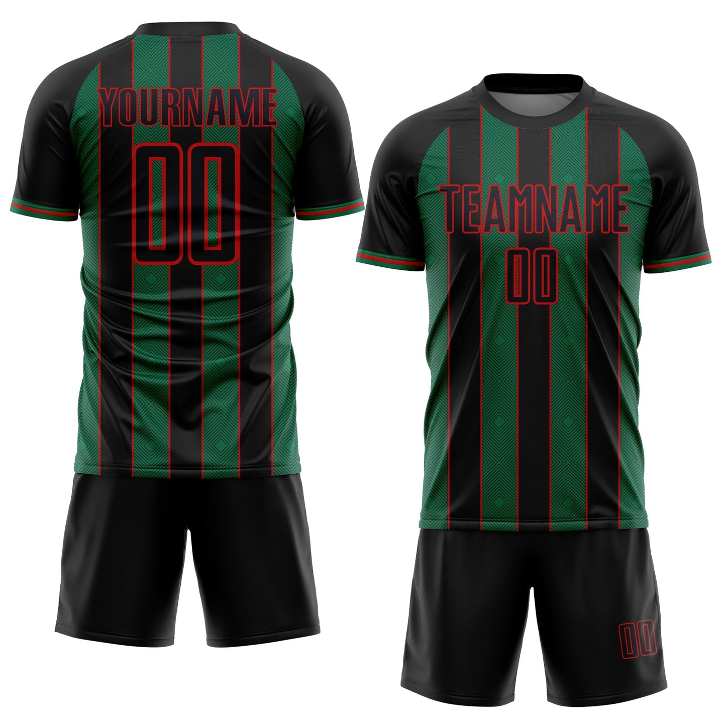 Custom Black Kelly Green-Red Pinstripe Line Sports Sublimation Soccer Uniform Jersey view 2