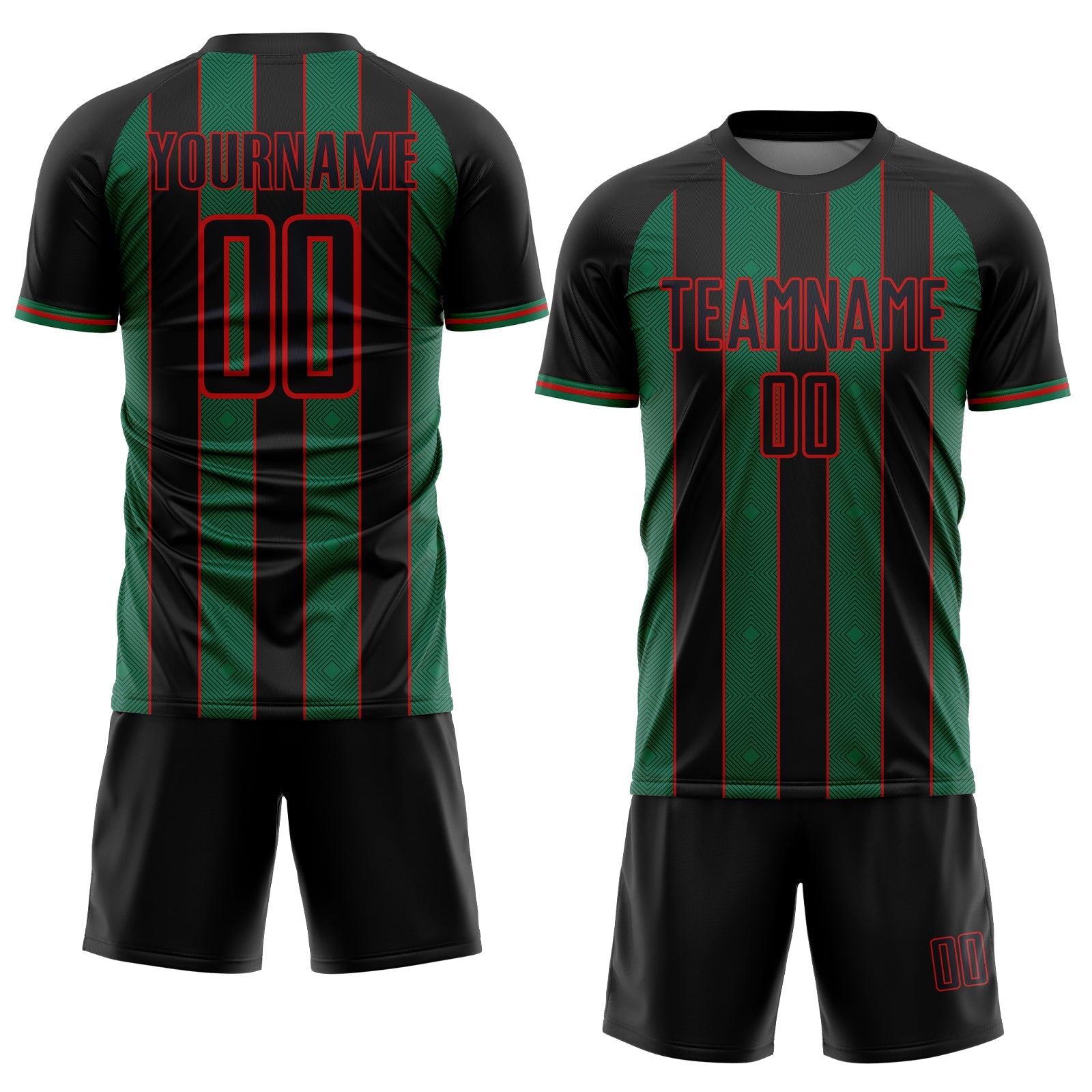 Custom Black Kelly Green-Red Pinstripe Line Sports Sublimation Soccer Uniform Jersey view 2