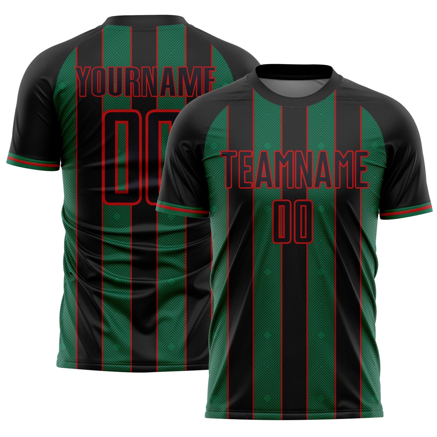 Custom Black Kelly Green-Red Pinstripe Line Sports Sublimation Soccer Uniform Jersey - Main View