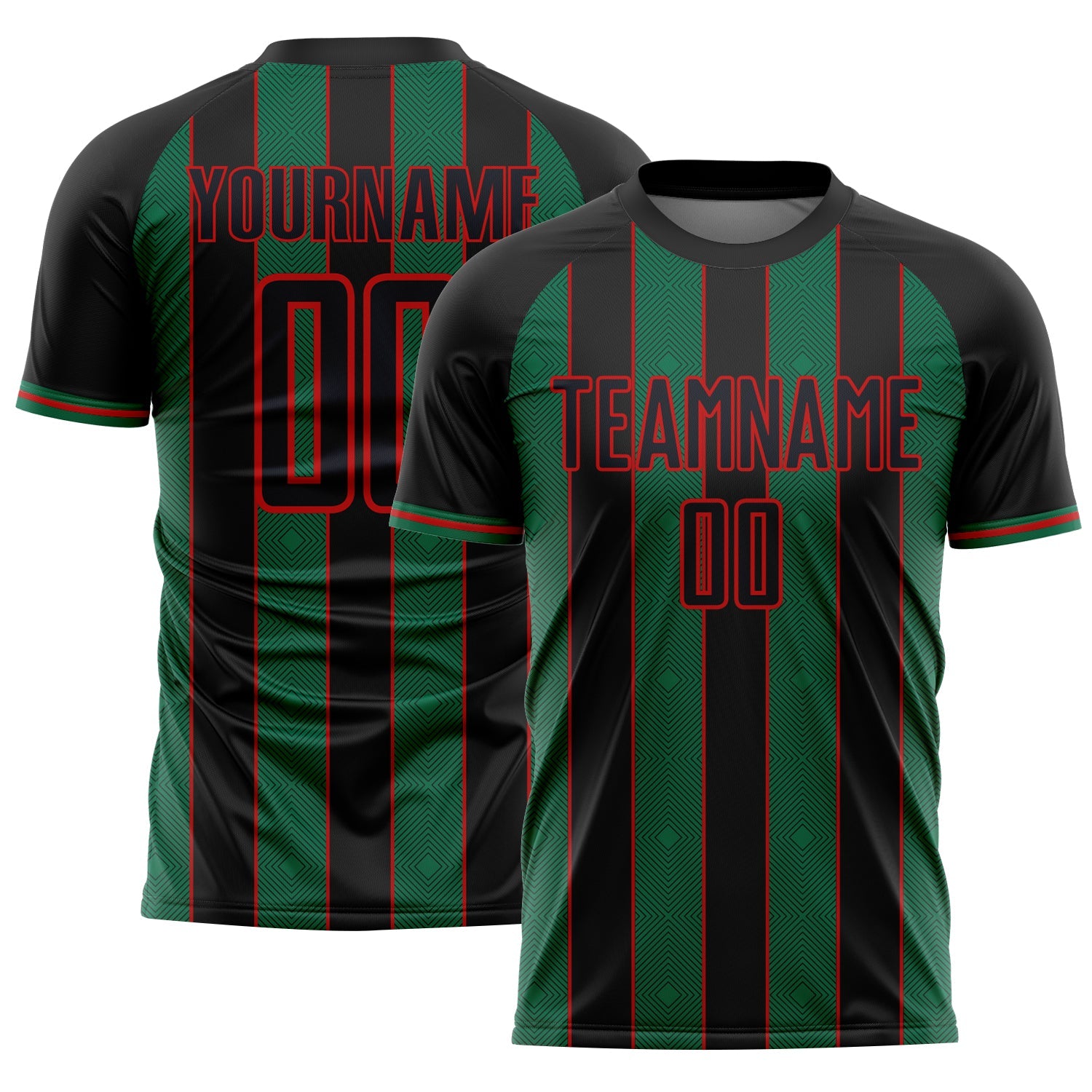 Custom Black Kelly Green-Red Pinstripe Line Sports Sublimation Soccer Uniform Jersey - Main View