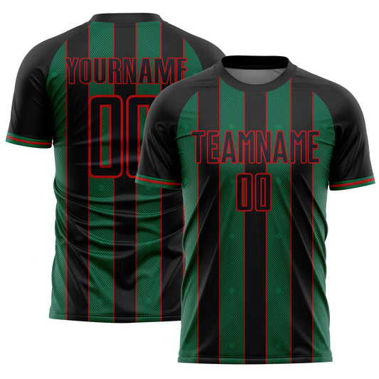 Custom Black Kelly Green-Red Pinstripe Line Sports Sublimation Soccer Uniform Jersey - Main View