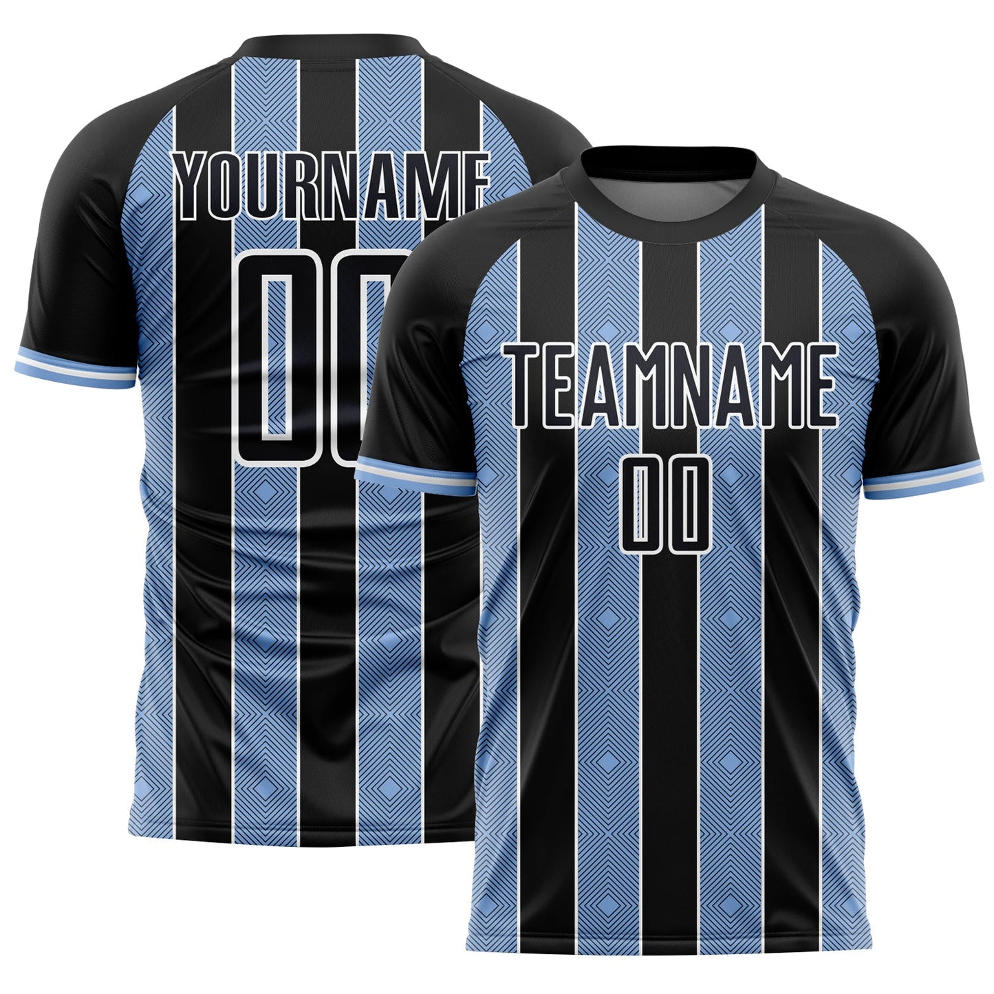 Custom Black Light Blue-White Pinstripe Line Sports Sublimation Soccer Uniform Jersey - Main View