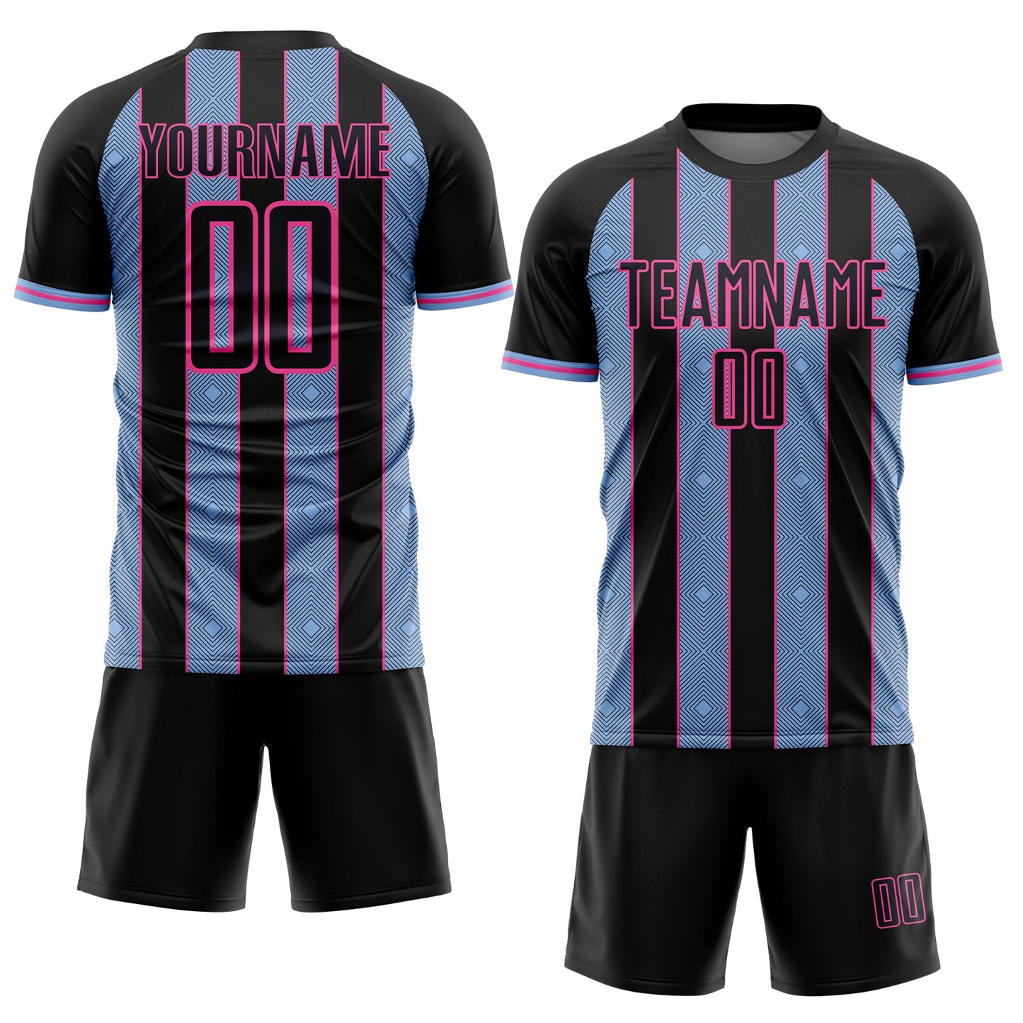 Custom Black Light Blue-Pink Pinstripe Line Sports Sublimation Soccer Uniform Jersey view 2