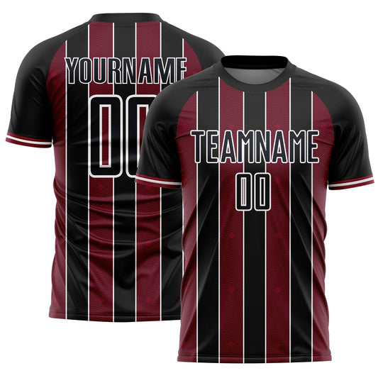Custom Black Crimson-White Pinstripe Line Sports Sublimation Soccer Uniform Jersey - Main View