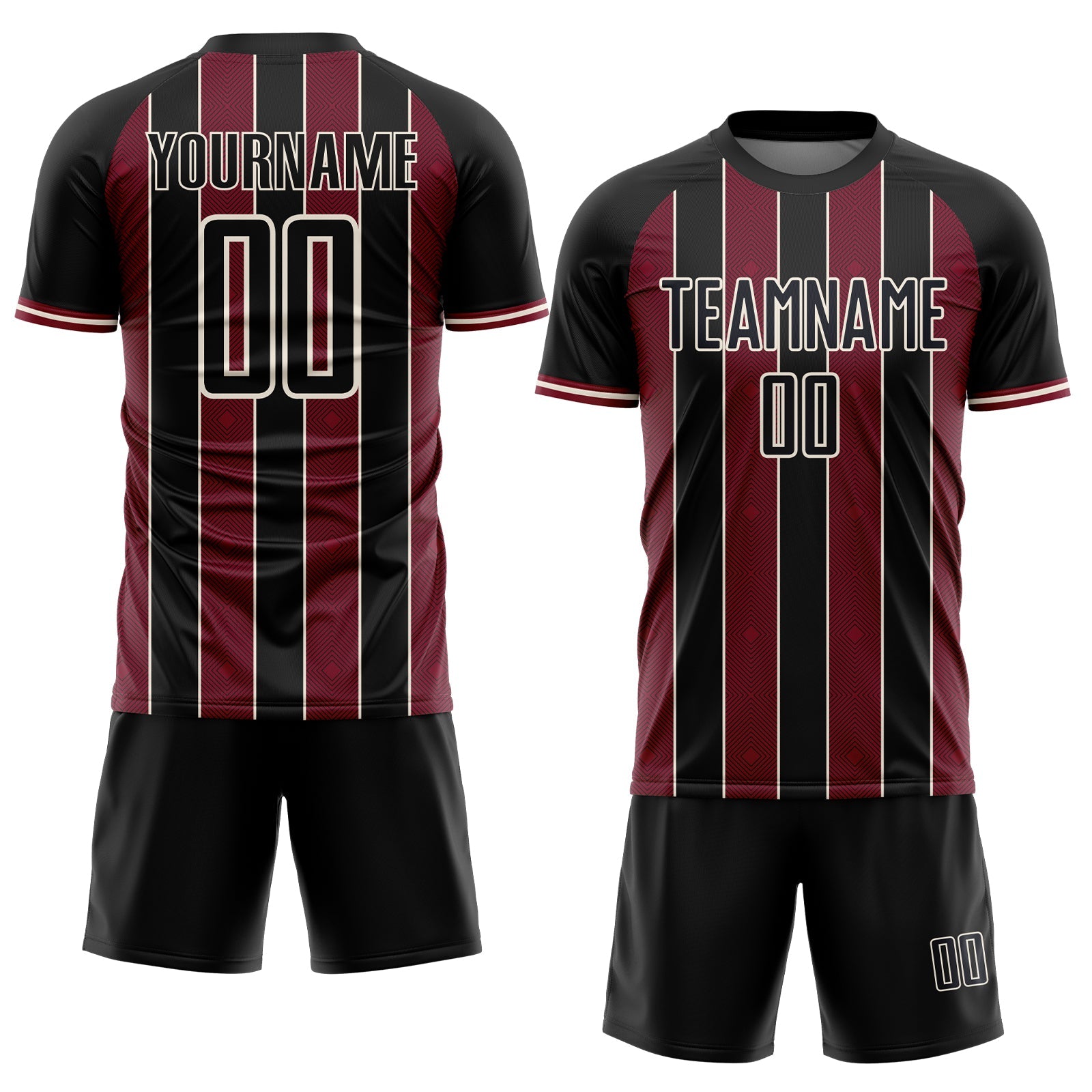 Custom Black Crimson-Cream Pinstripe Line Sports Sublimation Soccer Uniform Jersey view 2