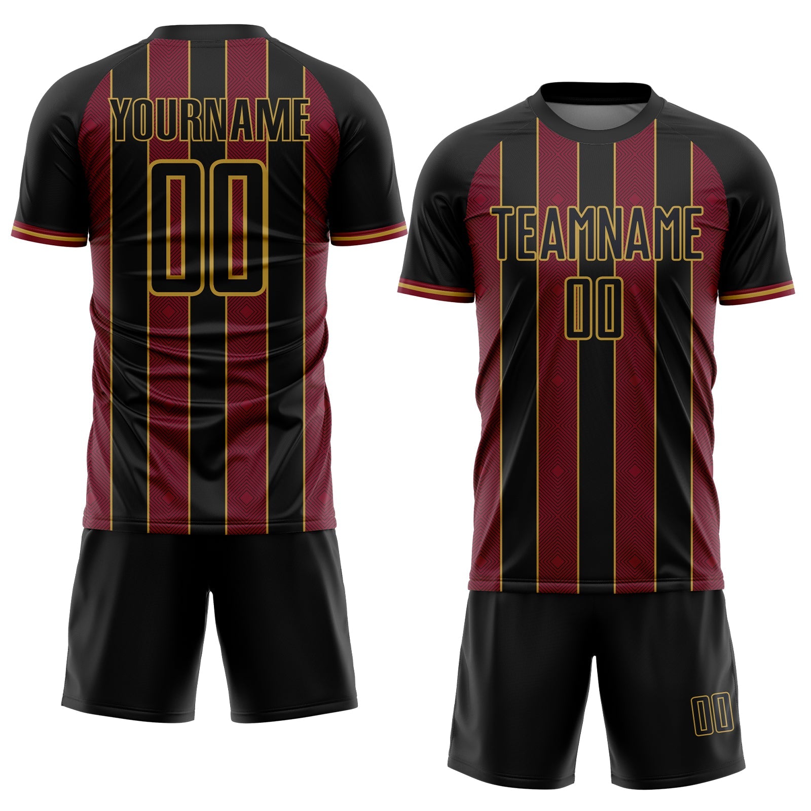 Custom Black Crimson-Old Gold Pinstripe Line Sports Sublimation Soccer Uniform Jersey view 2
